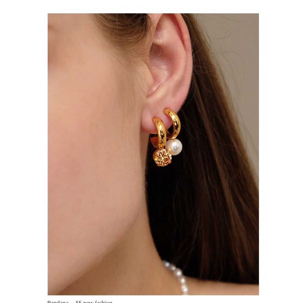 Gold Topaz and Pearl Uneven Earrings
